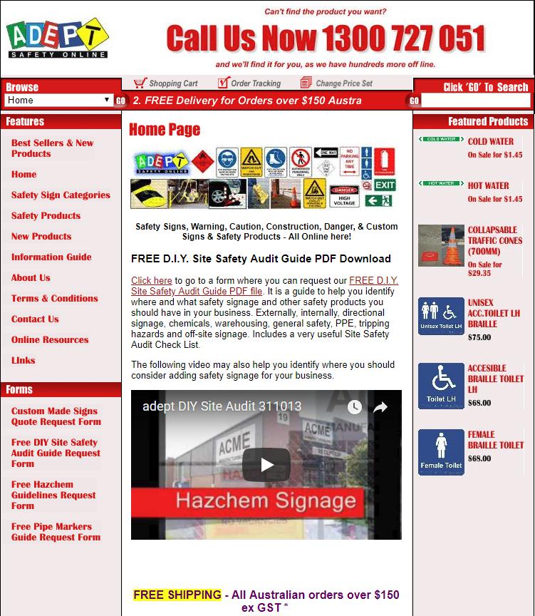 Screenshot of Adept Safety Online web site