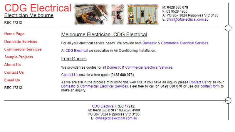 Screenshot of CDG Electrical web site