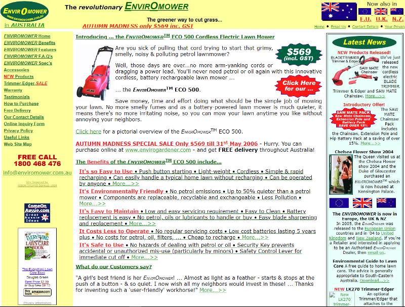 Screenshot of Enviromower web site