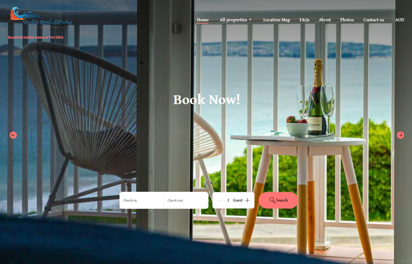 Screenshot of Port Elliot Holiday Rentals - Knights Beach Getaways web site