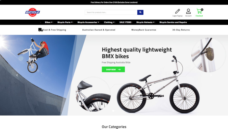 Screenshot of The Bicycle Depot web site